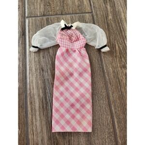 Vintage 1973 Quick Curl Pink Gingham Dress Doll Outfit